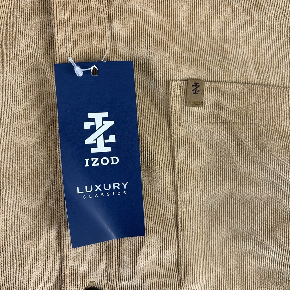 Izod Luxury Classics Corduroy Button Down Shirt Brown Long Sleeve Large NWT - Picture 2 of 8